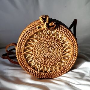Round Rattan Crossbody Bag